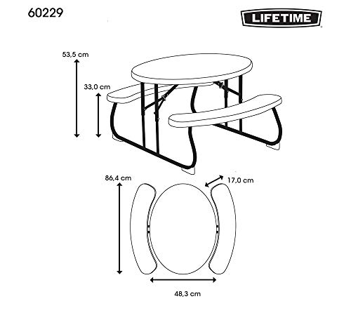 LIFETIME 60229 34 in x 25 in (86 x 63 cm) Children's Oval Picnic Table (glacier blue)