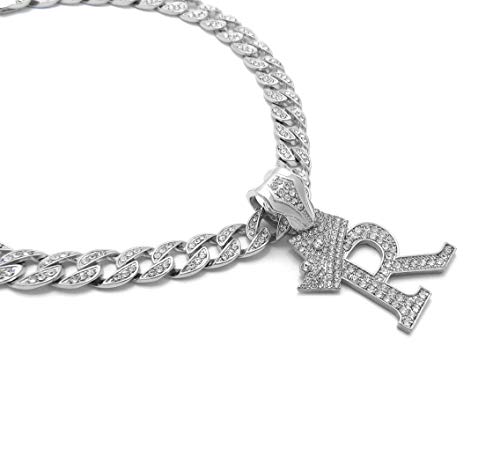 New Initial Alphabet Letter Pendant 10Mm/18",20",24" Ice Bling Cuban Chain Fashion Necklace Rc4088 (20, Silver "R") #TOP2