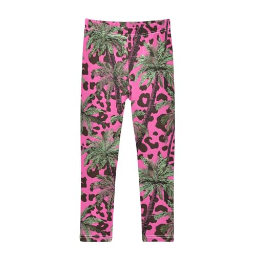 Pink Leopard Coconut Tree Girls Leggings Soft Stretch Workout Yoga Dance Pants for Kids Casual Tights