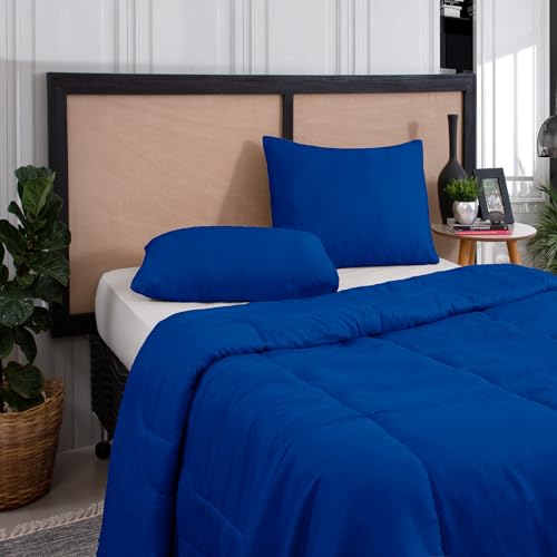 Edredom Casal Queen Margarida 3 Peças | Microfibra Antialérgica Premium | Macio, Confortável e Elegante | Ideal para Todas as Estações | Noites Aconchegantes e Relaxantes (Azul)