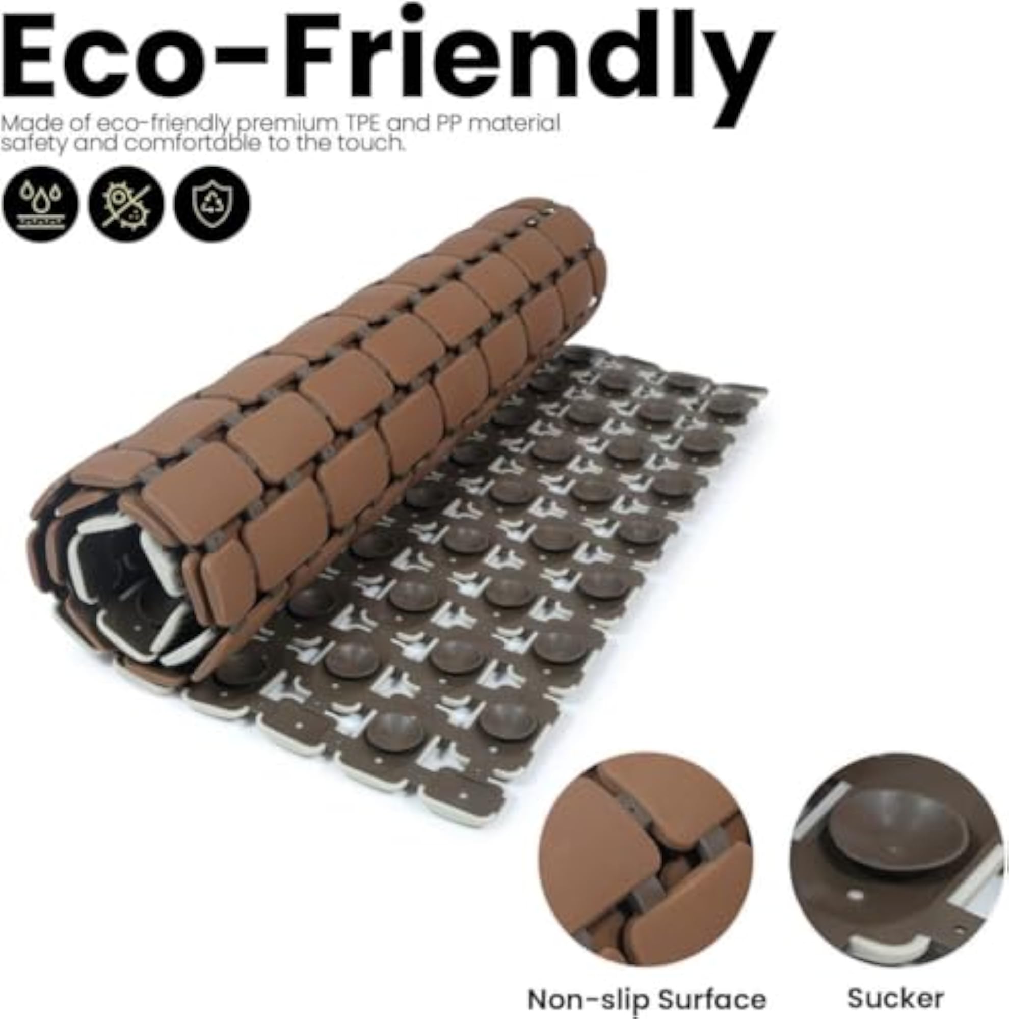 Non-Slip Plastic Bath Mat with Suction Cups and Drain Holes
