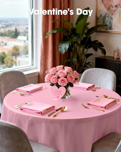 Image of Pureegg Plastic Table Cloth Disposable 10 Pack, 84'' Round Table Cloths, Easter Party, Valentines, Mothers Day Decorations, Tablecloths, Round, Pastel Plastic Cover, Leakproof & Sturdy, Pink