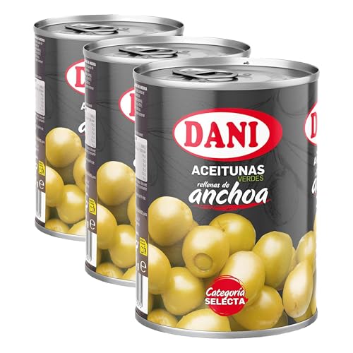Dani - Aceitunas (Extra Grandes) rellenas de Anchoa 350 gr. (Paquete de 3)