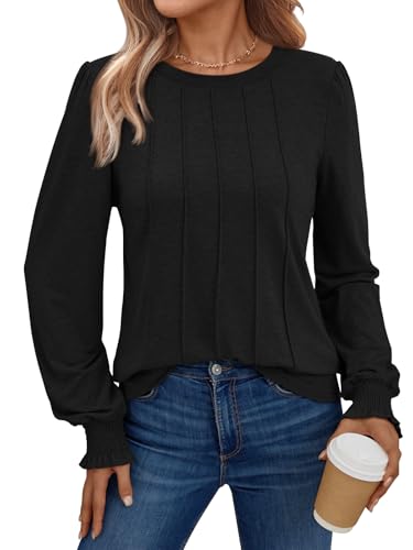 AUTOMET Womens Fall Long Sleeve Shirts 2025 Business Dressy Casual Top Fashion Pleated Tunic Blouses Trendy Clothes Outfit