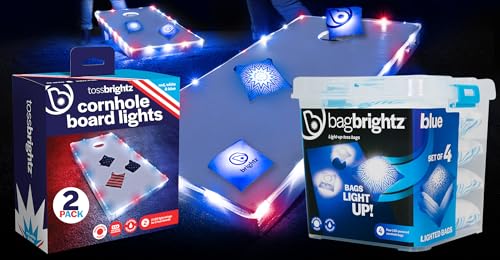 Brightz Cornhole Board Edge Lights with LED Bags - Includes 4-Pack of LED Cornhole Bags + TossBrightz Cornhole Board Edge Lights - The Ultimate Night Time Cornhole Master Set