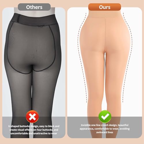 Image of UISLII Fleece Lined Tights Women, Warm Stirrup leggings, Fake Translucent Thermal Skin Colored Tights for Winter(Skin L-T)