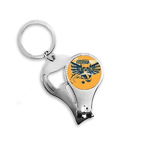 Porte-clé tête de mort ailes graffiti bleu orange avec coupe-ongles de poche intégré