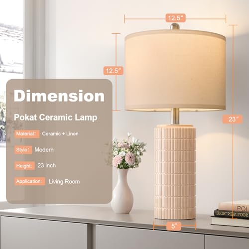 Image of PoKat 23 inch Pink Ceramic Table Lamps Set of 2, Modern Bedroom Lamps for Girls Room, Bedside Lamps for Night Stands, Cute Lamps for Living Room Decor, Nightstands Desk Lamp, Pink