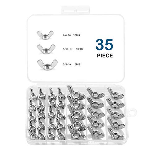 Minimprover 35Pcs 1/4"-20, 5/16"-25, 3/8"-16 Wingnuts,High Quality 304 Stainless Steel Parts Butterfly Wing-Nut Assorted Kit #TOP1