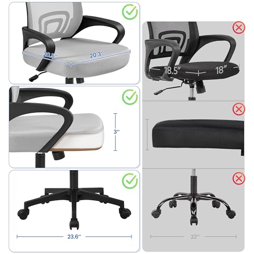 Image of Yaheetech Mid Back Mesh Computer Office Desk Chair Adjustable Swivel, Grey | Breathable mesh back and foam padded seat for comfortable work at home or office; steel frame holds 300 lb, easy assembly.