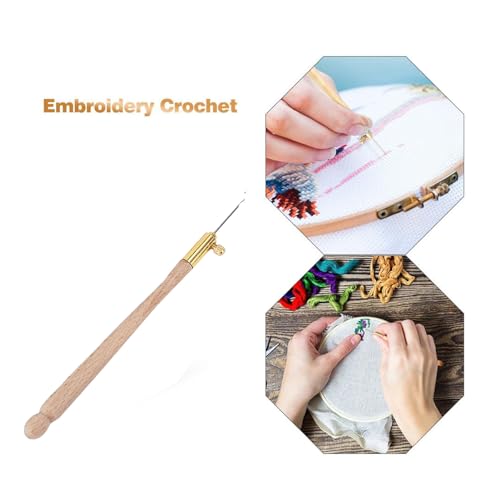 Image of 3Pcs Tambour Hooks Kit, Embroidery Crochet Hooks with 9 Needles, Wooden Handle French Tambour Hook Latch Beaded Needle for Embroidery Sequin Beading Knitting DIY Sewing