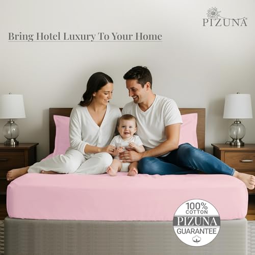Image of Pizuna 100% Cotton Bedsheet Super King Size Light Pink, 600 Thread Count Long Staple Combed Cotton Flat Bedsheets 108x108 Inches with 4 Pillow Covers, Bed Sheet for Super King Size Bed