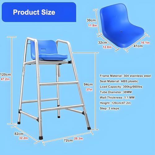 Chaise de surveillance en acier inoxydable avec assise confortable