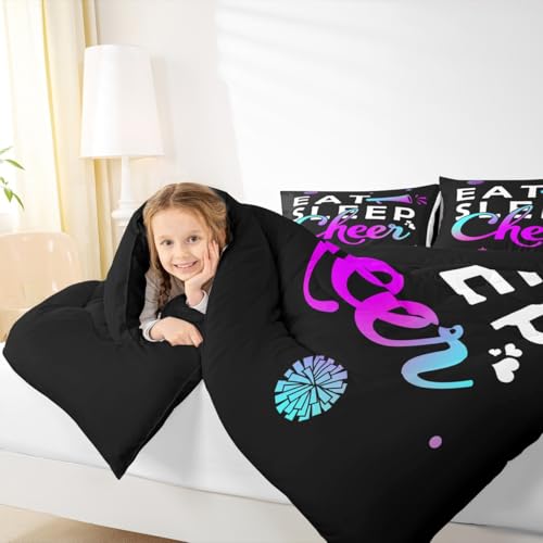 Image of Feelyou Girls Cheerleading Comforter Set Toddler Size for Girls Boys Eat Sleep Cheer Comforter Gymnastics Dancing Lovers Bedding Set Cheer Sports Purple Blue Duvet Set Quilt 2Pcs