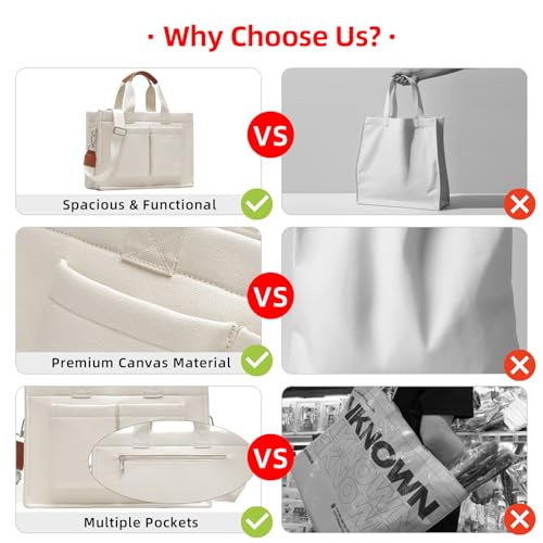Women's Tote Bag with Compartments - Large Canvas Laptop Book Bag, Women's Money Bag with Pockets for Work and Travel3