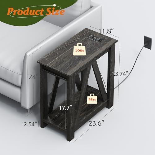 Image of WLIVE Farmhouse End Tables Living Room, Narrow Side Table with Charging Station, Slim End Table, Side Table for Bedroom, Small Spaces, 2 USB and 2 Power Outlets, 11.8 inch D x 23.6 inch W x 23.74 inch H