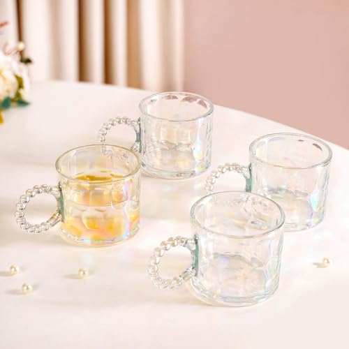 Image of Nestasia Set of 4 Iridescent Glass Tea Cups | Perfect for Green Tea, Coffee, Tea, Milk, Hot Chocolate & Cappuccino (325ml)