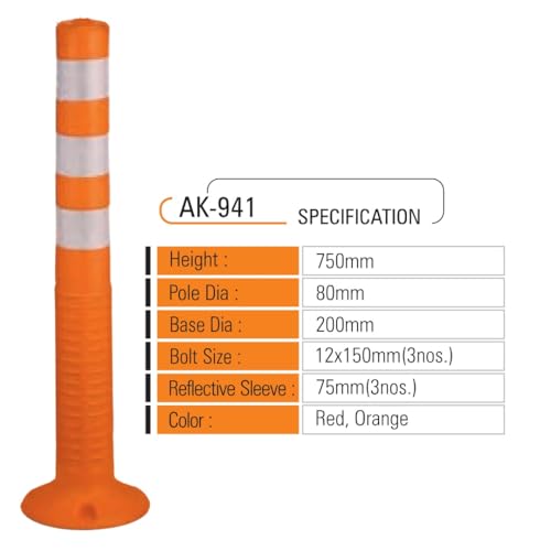 Image of Aktion Safety Flexible Plastic Spring Post (Orange), with 20MTR Anchor Chain(Pack of 10)