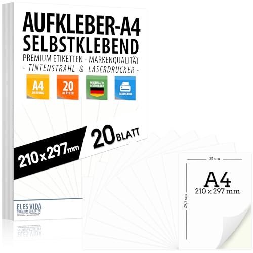 Selbstklebende DIN A4 Etiketten 20 Stück 210x297 mm, universell...