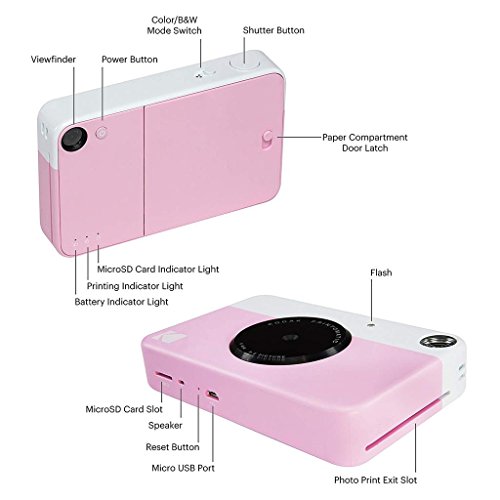Image of Kodak Printomatic Instant Camera (Pink) Gift Bundle + Zink Paper (20 Sheets) + Deluxe Case + 7 Fun Sticker Sets + Twin Tip Markers + Photo Album + Hanging Frames.