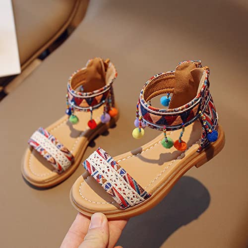 Ethnic Style Girls' Sandals Summer Baby Toddler Sandals Soft Soled Children's Sandals Children's Water Shoes Toddler Boy (Red, 12 Little Child)3