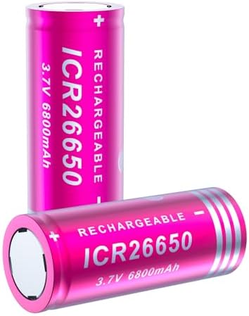 4-Pack 26650 Rechargeable Batteries 6800mAh 3.7V Flat Top With Charger - High Capacity For Flashlights, Headlamps