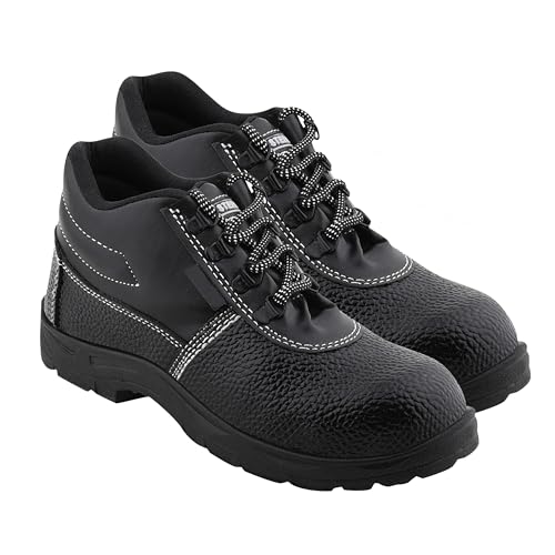 Image of ELECANT Lace-up Steel Toe, PVC Sole and Rexine Upper Black Safety Shoes for Construction, Factory and Industrial Work||Safety Shoes for Men