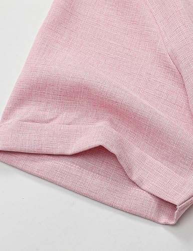 Drazivon Men's Linen Shirts Short Sleeve Button Down Shirts for Men Casual Beach Summer Wedding Tops Pink-FX M — view 5