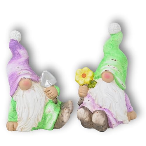 damaloo Juego de 2 figuras de gnomo de 16 cm – gnomos de jardín para exterior – Cerámica decoración de primavera – Duende de Pascua – Decoración de otoño para jardín – Decoración de primavera enanos