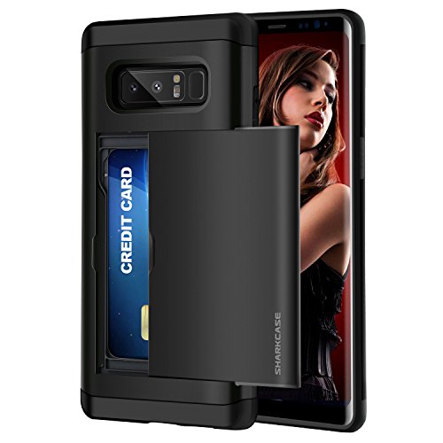 Galaxy Note 8 Wallet Phone Case - SharkCase Slot Sliding Cover Hidden Pocket Case, Shockproof Armor Slim Dual Layer Anti-Scratch Card Holder for Samsung Galaxy Note 8 (2017)-Rose Gold