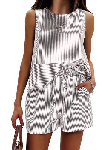 EXLURA Womens 100% Cotton Two Piece Sets Summer Outfits Casual