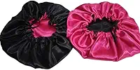 2 touca de cetim dupla face toca dupla face de cetim preta com pink (preta com pink, cabelos curtos e médios)