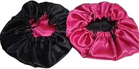 2 touca de cetim dupla face toca dupla face de cetim preta com pink (preta com pink, cabelos curtos e médios)