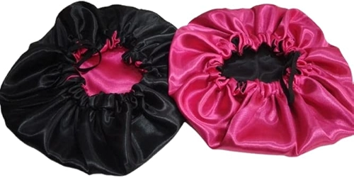 2 touca de cetim dupla face toca dupla face de cetim preta com pink (preta com pink, cabelos curtos e médios)