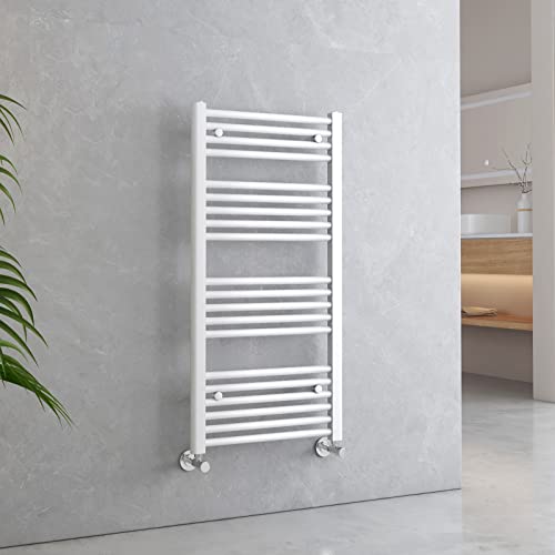 EMKE Towel Rail Radiator White, Heated Towel Rail for Bathrooms 1000 x 500mm, Modern Straight Towel Radiator Versatile Wall/Floor Mounted Bathroom Radiators