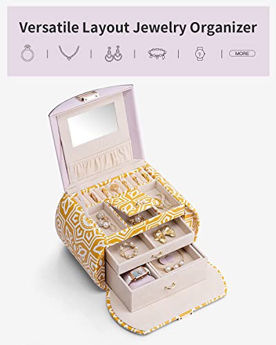 Vlando Princess Style Jewelry Box From Netherlands Design Team With Handle Jewelry Organizer,Earrings Necklace Rings Case For Mother's Day Gift Gift (Totem Yellow) #TOP1