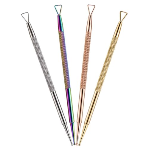 Alipis 4 Piezas de Acero Inoxidable Empujador de Uñas y Pelacutículas de Diseño Triangular Quitaesmalte y Bolígrafo para Decoración de Uñas Doble Punta Colores Dorado Plateado Oro