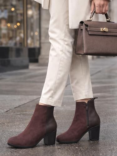 Image of Women's Ankle Boots with Block Heel | Side Zip Closure | Faux Suede Finish | Casual & Party Footwear Booties