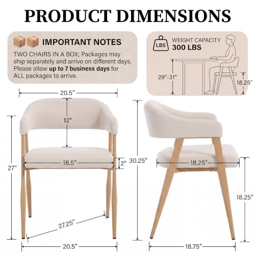 Image of HNY Modern Dining Chairs with Arms Set of 4, Cream Linen Upholstered Chairs