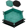 SIQUK 2 Pieces Dice Tray PU Leather Dice Trays Folding Hexagon Dice Holder Tray for Dice Games Like RPG, DND and Other Table Games (Cyan and Black)