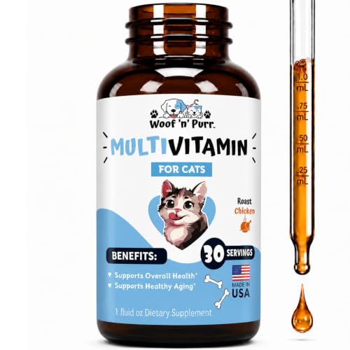 Cat Multivitamin - Promotes Healthy Skin & Coat, Joint Support, Longevity & More - Cat Vitamins - Cat Supplements & Vitamins - Cat Vitamins for Indoor Cats - Kitten Vitamins - Cat Immune Support - 1oz