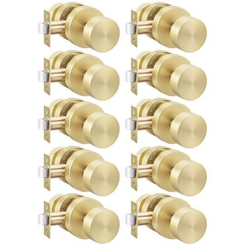Haidms Brushed Gold Passage Door Knobs Interior Closet Door Knobs 10 Pack