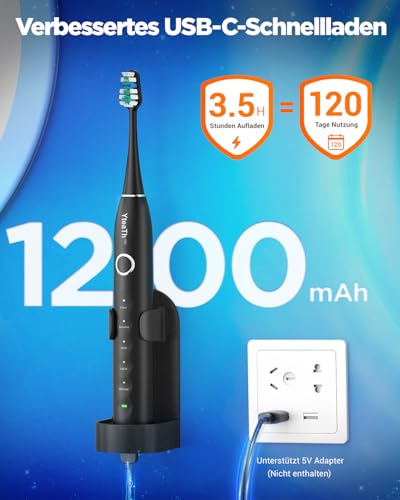 Cepillo de dientes eléctrico con 8 cabezales (3 tipos), cepillo de dientes sónico para adultos, cepillo eléctrico con temporizador, 120 días de duración de la batería, 5 modos de limpieza, estuche de - imagen 3
