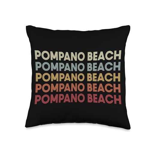Pompano Beach FL Retro Vintage Text Throw Pillow