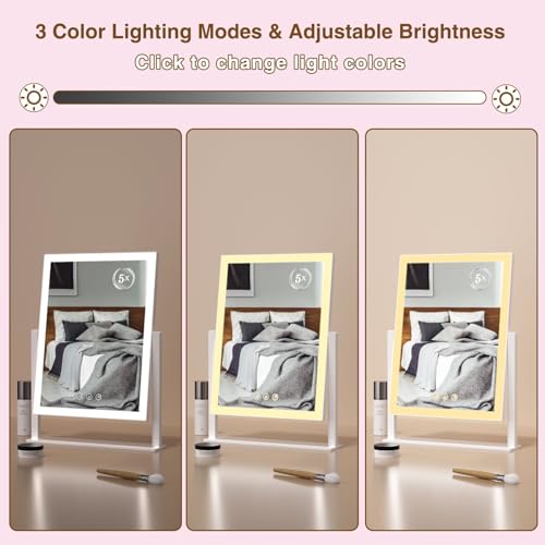 Vikert Lighted Makeup Mirror Hollywood Vanity Mirror with 5X Magnification Mirror 360°Rotation Touch Control 3 Color Lighting for Desks Bedroom Dressing Room, Large by ViKert - Image 3