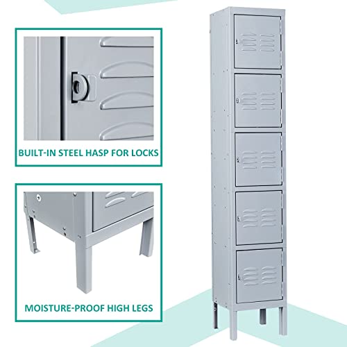 SISESOL Metal Locker for School,Metal Storage Lockers for Employees,Gray Steel Locker,5 Door Locker for Home,Office,Gym,Shop - Thumbnail 4
