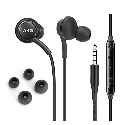 OEM UrbanX 2019 stereohörlurar för Samsung Galaxy S10 S10e Plus flätad kabel – designad av AKG – med mikrofon och volymknappar (svart)