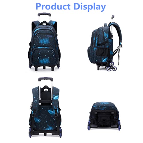 Mochila de rodagem da escola primária, 3 peças - estilo B - galáxia - preto, 3Pcs Rolling Backpack S