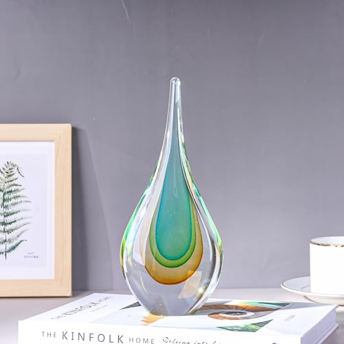 Mundgeblasene Glasskulptur, einzigartige Dekoration im mediterranen Stil, Glasfigur mit kristallähnlichem Finish, dekorative Briefbeschwerer für Bürotisch, Wohnzimmer, Schlafzimmer, Schränke (Gelbgrün