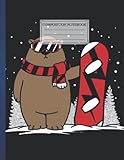  Composition Notebook Bear with snowboard , 8.5 x 11 Inches, 110 page Mountains Camping Hiking Cat, Love Christmas Holiday Great For Children Note Gift Kid Teens Girls Home College Writing Notes
